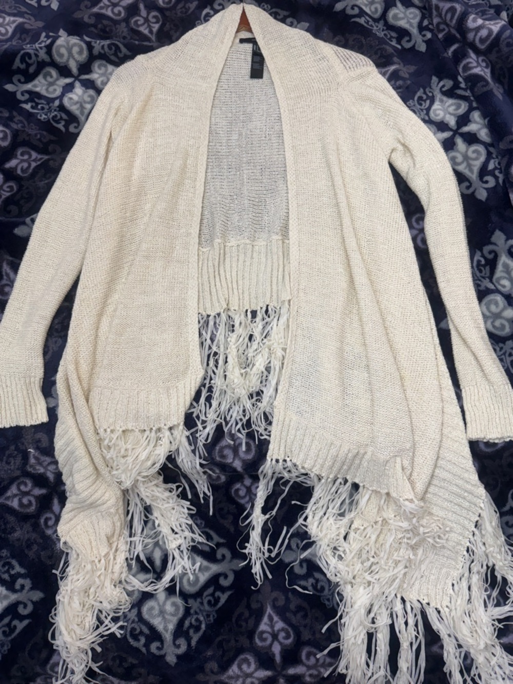 Women's - Forever 21 -Open-Front Cream Fringe Knit Cardigan - Small